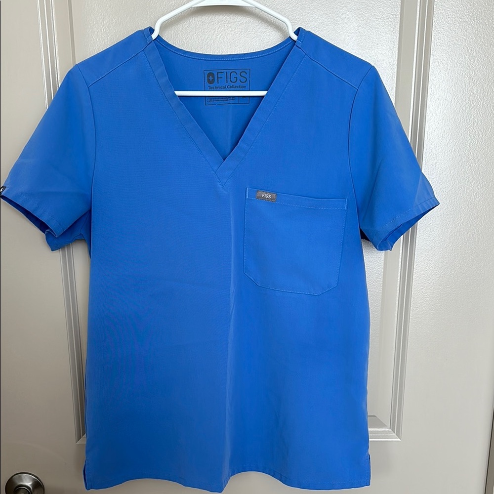 Figs Ceil Blue One Pocket V-Neck Scrub Top